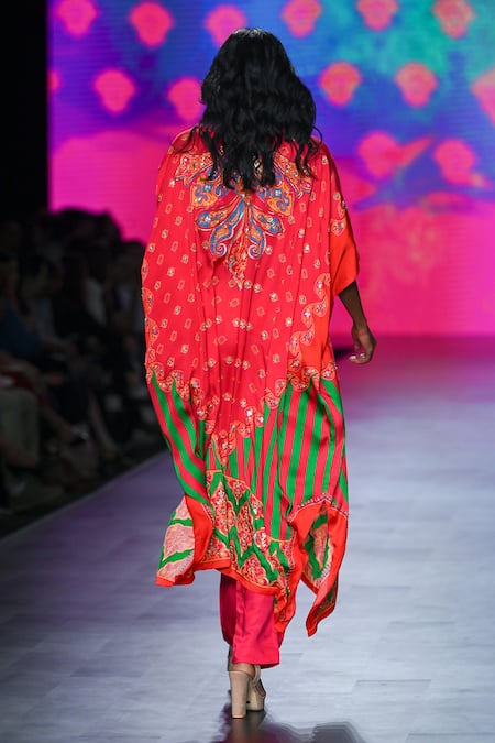 Shop_Swati Vijaivargie_Orange Kaftan Bemberg Modal Satin Printed And Embroidered Vintage & Pant Set _at_Aza_Fashions