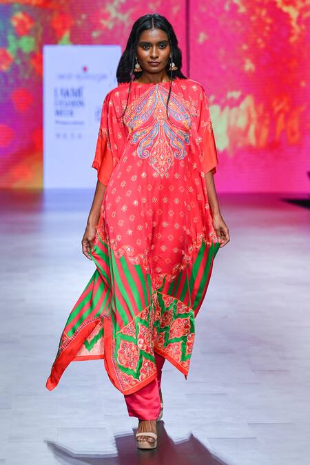 Buy_Swati Vijaivargie_Orange Kaftan Bemberg Modal Satin Printed And Embroidered Vintage & Pant Set _Online_at_Aza_Fashions