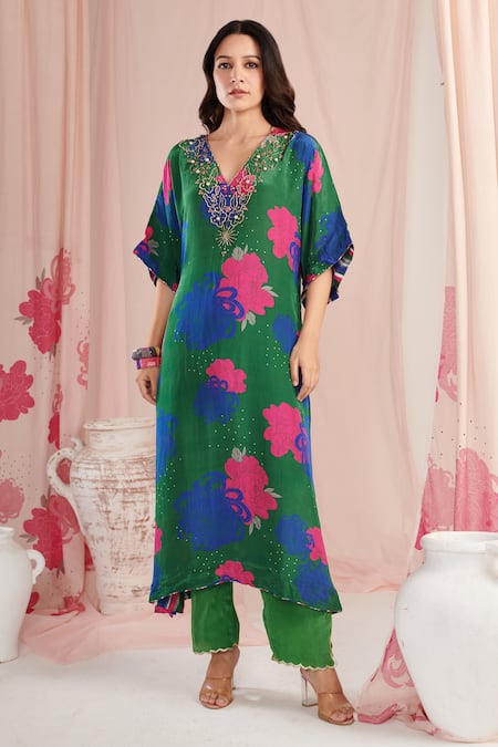 Negra Elegante Floral Print Kaftan With Pant 