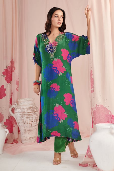 Negra Elegante Floral Print Kaftan With Pant 