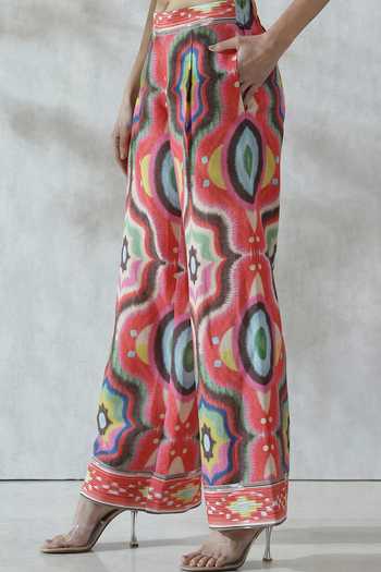 Buy_RANNA GILL_Multi Color Linen Viscose Kaleidoscopic Ogee Aepen Motif Pant _Online_at_Aza_Fashions