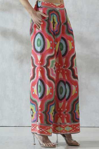 Shop_RANNA GILL_Multi Color Linen Viscose Kaleidoscopic Ogee Aepen Motif Pant _Online_at_Aza_Fashions