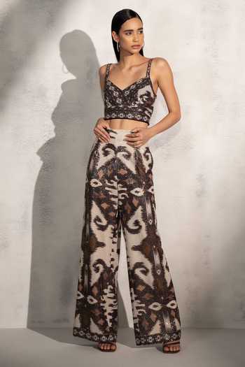 RANNA GILL_Multi Color Viscose Georgette Print Ikat Bloom Claire Bustier _Online_at_Aza_Fashions