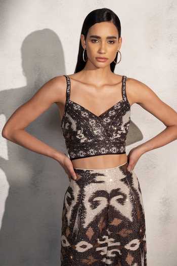 Buy_RANNA GILL_Multi Color Viscose Georgette Print Ikat Bloom Claire Bustier _Online_at_Aza_Fashions