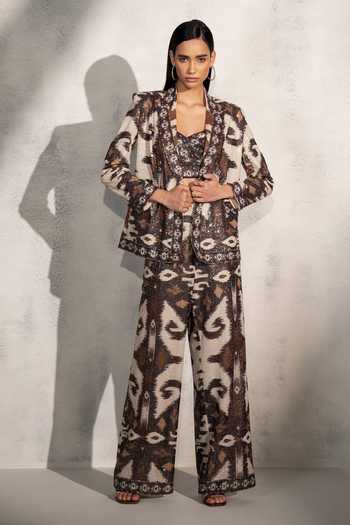 Shop_RANNA GILL_Multi Color Viscose Georgette Print Ikat Bloom Claire Bustier _Online_at_Aza_Fashions
