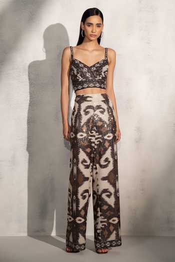 RANNA GILL_Multi Color Viscose Georgette Print Ikat Bloom Claire Bustier _at_Aza_Fashions