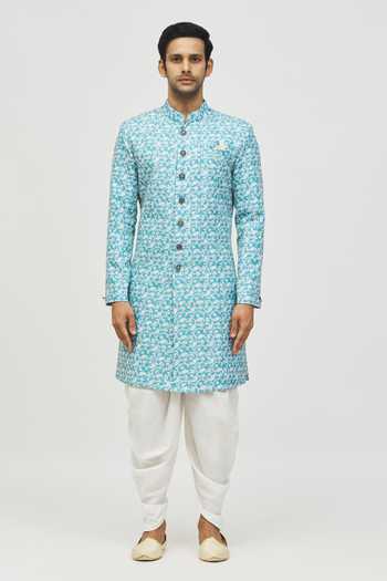 Buy_Arihant Rai Sinha_Blue Rayon, Polyester, Viscose Sequins Paisley Print And Embroidered Kurta Set _Online_at_Aza_Fashions
