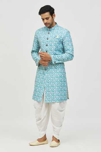 Shop_Arihant Rai Sinha_Blue Rayon, Polyester, Viscose Sequins Paisley Print And Embroidered Kurta Set _Online_at_Aza_Fashions