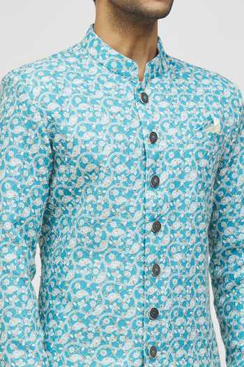 Arihant Rai Sinha_Blue Rayon, Polyester, Viscose Sequins Paisley Print And Embroidered Kurta Set _at_Aza_Fashions