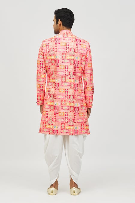 Shop_Arihant Rai Sinha_Pink Rayon, Polyester, Viscose Embroidery Mughal Tile Print Kurta Set _at_Aza_Fashions