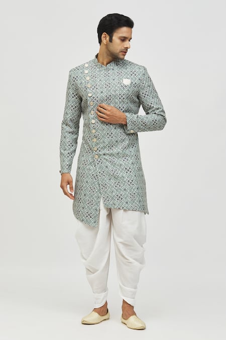 Aryavir Malhotra Green Kurta Rayon Printed And Embroidered Moroccan Asymmetric Set