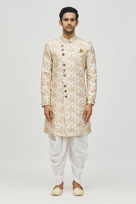 Arihant Rai Sinha_Cream Rayon, Polyester, Viscose Zari, Embroidery Kurta Set _Online_at_Aza_Fashions