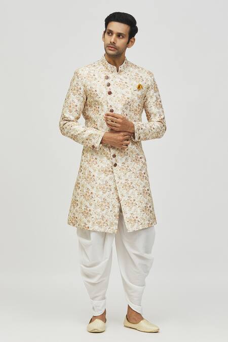 Buy_Arihant Rai Sinha_Cream Rayon, Polyester, Viscose Zari, Embroidery Kurta Set _Online_at_Aza_Fashions
