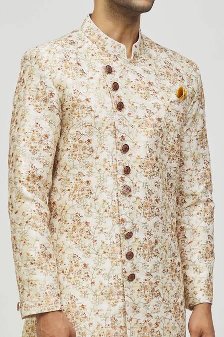 Shop_Arihant Rai Sinha_Cream Rayon, Polyester, Viscose Zari, Embroidery Kurta Set _Online_at_Aza_Fashions