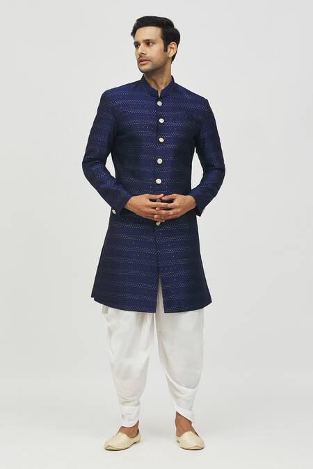 Buy Arihant Rai Sinha Blue Jacquard, Polyester, Viscose Zari Embroidered Kurta And Pant Set Online at Aza Fashions Buy_Arihant Rai Sinha_Blue Jacquard, Polyester, Viscose Zari Embroidered Kurta And Pant Set_Online_at_Aza_Fashions