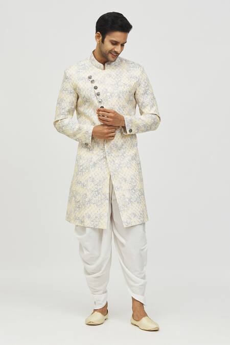 Shop_Arihant Rai Sinha_Yellow Rayon, Polyester, Viscose Sequins, Embroidery Flower Print Kurta Set_Online_at_Aza_Fashions