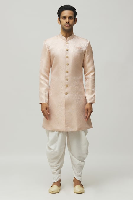Arihant Rai Sinha Pink Jacquard, Polyester, Viscose Embroidery Geometric Woven Kurta Set Online at Aza Fashions Arihant Rai Sinha_Pink Jacquard, Polyester, Viscose Embroidery Geometric Woven Kurta Set _Online_at_Aza_Fashions