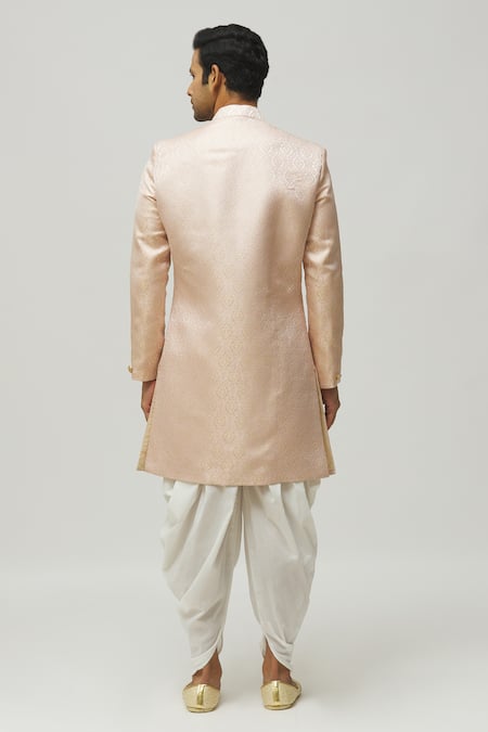 Shop Arihant Rai Sinha Pink Jacquard, Polyester, Viscose Embroidery Geometric Woven Kurta Set at Aza Fashions Shop_Arihant Rai Sinha_Pink Jacquard, Polyester, Viscose Embroidery Geometric Woven Kurta Set _at_Aza_Fashions