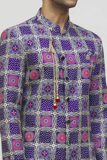 Shop_Arihant Rai Sinha_Blue Cotton, Polyester, Viscose Sequins Tile Print Kurta Set _Online_at_Aza_Fashions