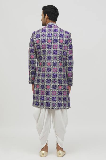 Shop_Arihant Rai Sinha_Blue Cotton, Polyester, Viscose Sequins Tile Print Kurta Set _at_Aza_Fashions