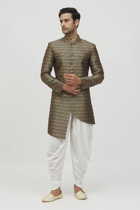 Buy_Arihant Rai Sinha_Green Jacquard, Polyester Embroidery Floral Woven Kurta Set _Online_at_Aza_Fashions