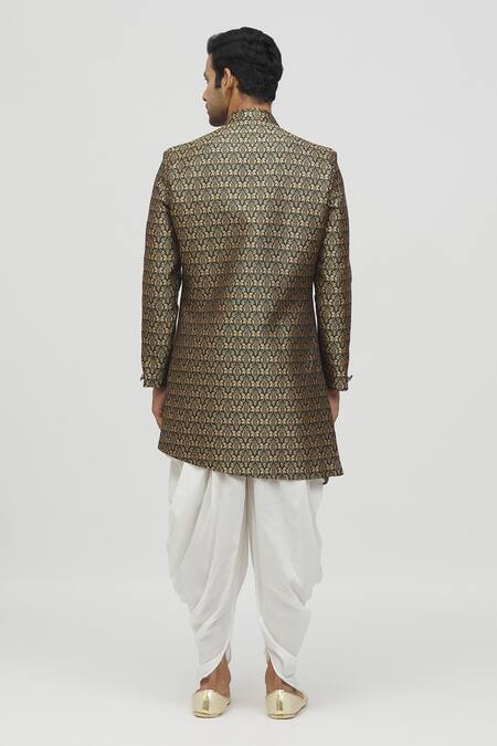 Shop_Arihant Rai Sinha_Green Jacquard, Polyester Embroidery Floral Woven Kurta Set _at_Aza_Fashions