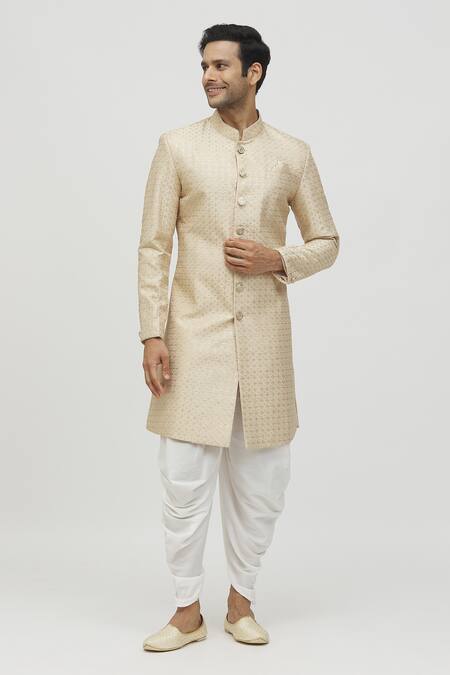 Buy Arihant Rai Sinha Gold Silk, Polyester, Viscose Sequins, Embroidery Geometric Kurta Set Online at Aza Fashions Buy_Arihant Rai Sinha_Gold Silk, Polyester, Viscose Sequins, Embroidery Geometric Kurta Set _Online_at_Aza_Fashions
