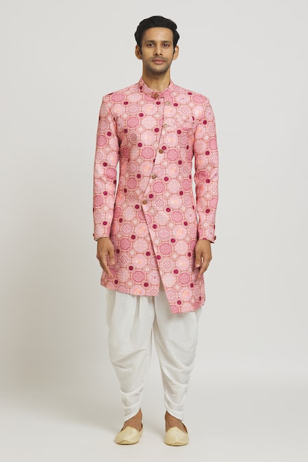 Arihant Rai Sinha_Pink Cotton, Polyester, Viscose Sequins Abstract Print Kurta Set _Online_at_Aza_Fashions