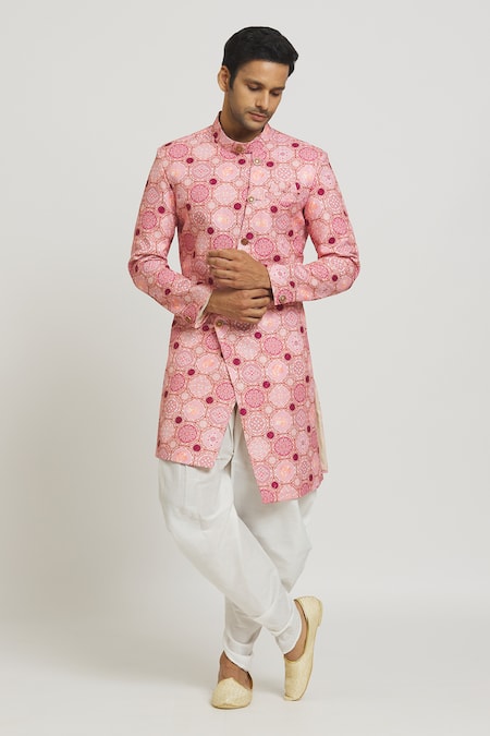 Buy_Arihant Rai Sinha_Pink Cotton, Polyester, Viscose Sequins Abstract Print Kurta Set _Online_at_Aza_Fashions