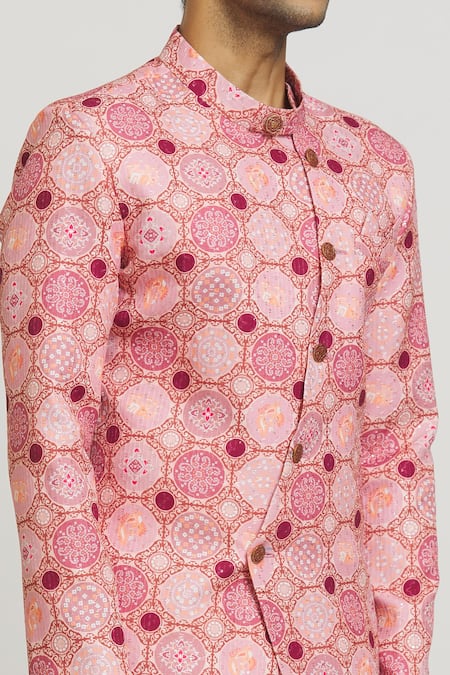 Shop_Arihant Rai Sinha_Pink Cotton, Polyester, Viscose Sequins Abstract Print Kurta Set _Online_at_Aza_Fashions