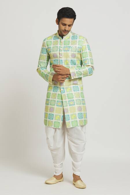 Buy Arihant Rai Sinha Green Cotton, Polyester Sequins, Embroidery Tile Print Kurta And Pant Set Online at Aza Fashions Buy_Arihant Rai Sinha_Green Cotton, Polyester Sequins, Embroidery Tile Print Kurta And Pant Set _Online_at_Aza_Fashions