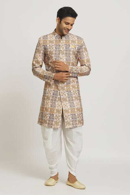 Buy Arihant Rai Sinha Brown Cotton, Polyester Sequins Floral Stripe Print Kurta And Pant Set Online at Aza Fashions Buy_Arihant Rai Sinha_Brown Cotton, Polyester Sequins Floral Stripe Print Kurta And Pant Set _Online_at_Aza_Fashions