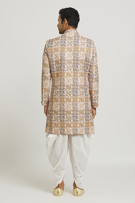 Shop Arihant Rai Sinha Brown Cotton, Polyester Sequins Floral Stripe Print Kurta And Pant Set at Aza Fashions Shop_Arihant Rai Sinha_Brown Cotton, Polyester Sequins Floral Stripe Print Kurta And Pant Set _at_Aza_Fashions