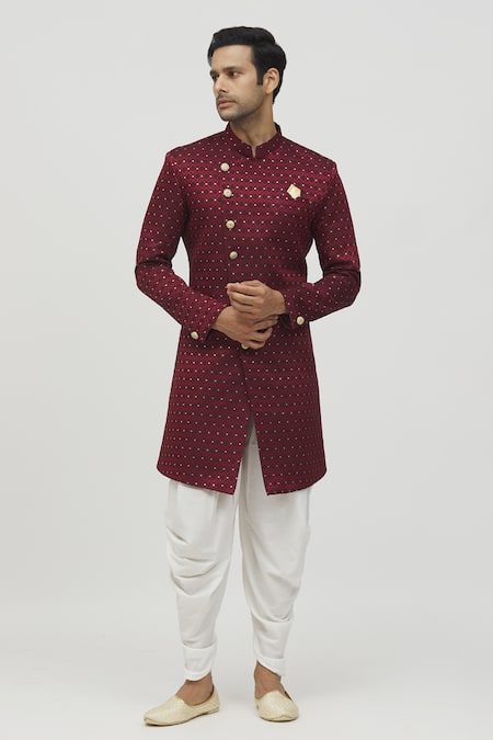 Buy Arihant Rai Sinha Maroon Jacquard, Polyester Embroidery Mughal Woven Kurta Set Online at Aza Fashions Buy_Arihant Rai Sinha_Maroon Jacquard, Polyester Embroidery Mughal Woven Kurta Set _Online_at_Aza_Fashions