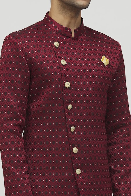 Shop Arihant Rai Sinha Maroon Jacquard, Polyester Embroidery Mughal Woven Kurta Set Online at Aza Fashions Shop_Arihant Rai Sinha_Maroon Jacquard, Polyester Embroidery Mughal Woven Kurta Set _Online_at_Aza_Fashions