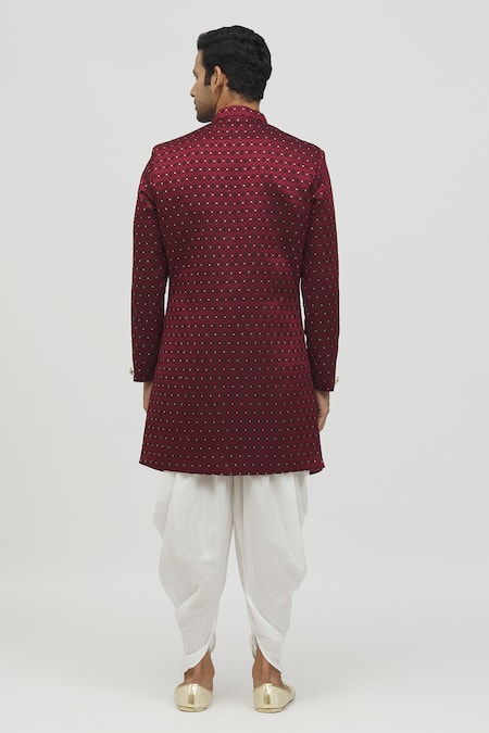 Shop Arihant Rai Sinha Maroon Jacquard, Polyester Embroidery Mughal Woven Kurta Set at Aza Fashions Shop_Arihant Rai Sinha_Maroon Jacquard, Polyester Embroidery Mughal Woven Kurta Set _at_Aza_Fashions