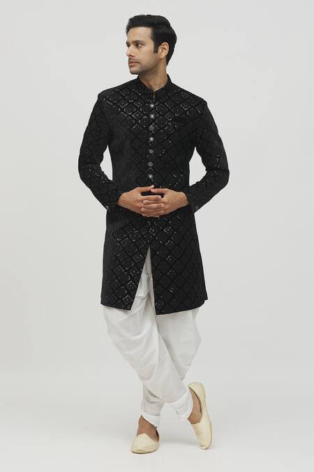 Buy_Arihant Rai Sinha_Black Velvet, Polyester, Viscose Sequins, Embroidery Floral Kurta Set_Online_at_Aza_Fashions