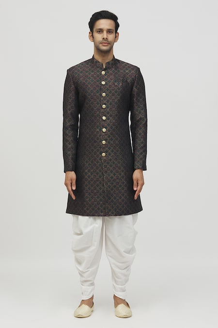 Arihant Rai Sinha Green Jacquard, Polyester, Viscose Geometric Bloom Kurta With Peshawari Pant Online at Aza Fashions Arihant Rai Sinha_Green Jacquard, Polyester, Viscose Geometric Bloom Kurta With Peshawari Pant _Online_at_Aza_Fashions
