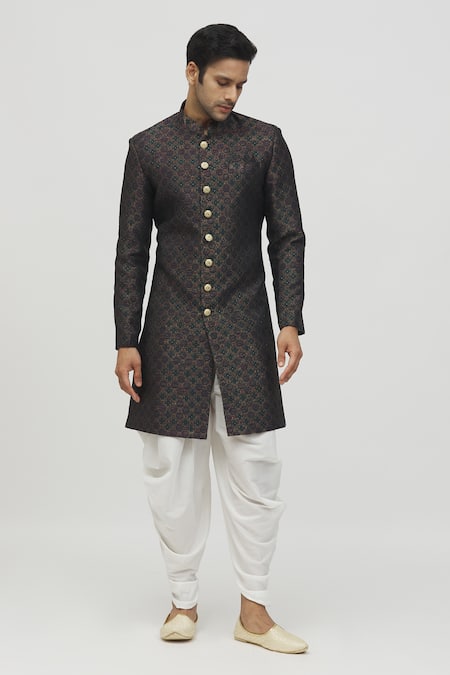 Buy Arihant Rai Sinha Green Jacquard, Polyester, Viscose Geometric Bloom Kurta With Peshawari Pant Online at Aza Fashions Buy_Arihant Rai Sinha_Green Jacquard, Polyester, Viscose Geometric Bloom Kurta With Peshawari Pant _Online_at_Aza_Fashions