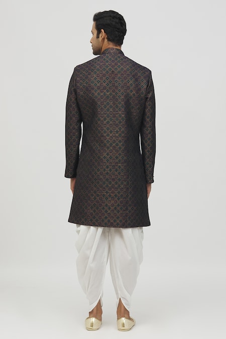 Shop Arihant Rai Sinha Green Jacquard, Polyester, Viscose Geometric Bloom Kurta With Peshawari Pant at Aza Fashions Shop_Arihant Rai Sinha_Green Jacquard, Polyester, Viscose Geometric Bloom Kurta With Peshawari Pant _at_Aza_Fashions