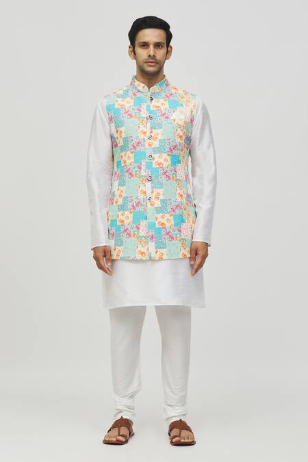 Arihant Rai Sinha Blue Rayon Sequins, Embroidery Floral And Paisley Pattern Bundi Online at Aza Fashions Arihant Rai Sinha_Blue Rayon Sequins, Embroidery Floral And Paisley Pattern Bundi _Online_at_Aza_Fashions