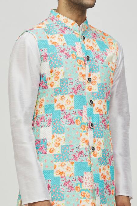 Arihant Rai Sinha Blue Rayon Sequins, Embroidery Floral And Paisley Pattern Bundi at Aza Fashions Arihant Rai Sinha_Blue Rayon Sequins, Embroidery Floral And Paisley Pattern Bundi _at_Aza_Fashions