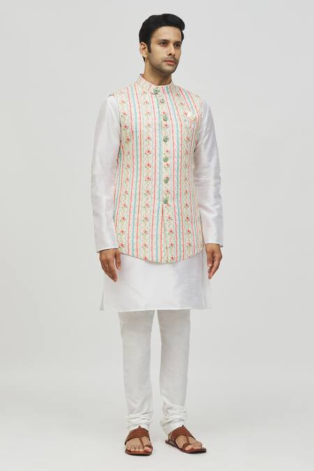 Buy_Arihant Rai Sinha_Cream Rayon Sequins, Embroidery Thread And Bundi _Online_at_Aza_Fashions