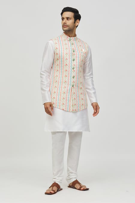 Shop_Arihant Rai Sinha_Cream Rayon Sequins, Embroidery Thread And Bundi _Online_at_Aza_Fashions