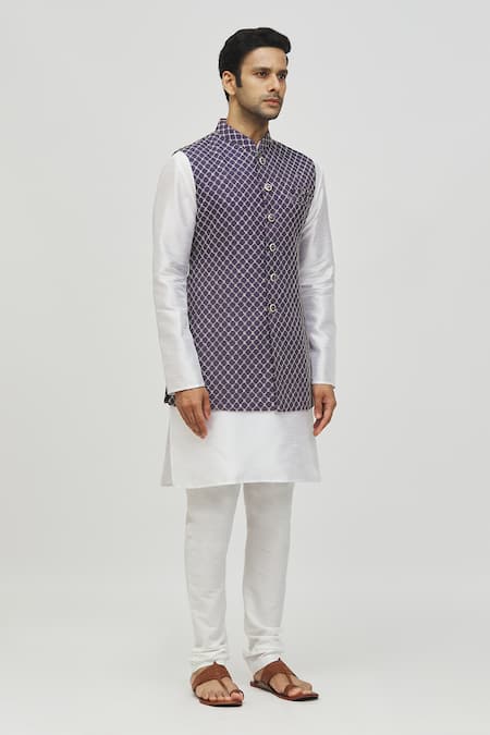 Buy Arihant Rai Sinha Blue Rayon Embroidery Geometric Jaal Bundi Online at Aza Fashions Buy_Arihant Rai Sinha_Blue Rayon Embroidery Geometric Jaal Bundi _Online_at_Aza_Fashions