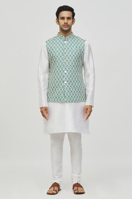 Arihant Rai Sinha_Green Rayon Embroidery Floral Abstract Pattern Bundi _Online_at_Aza_Fashions