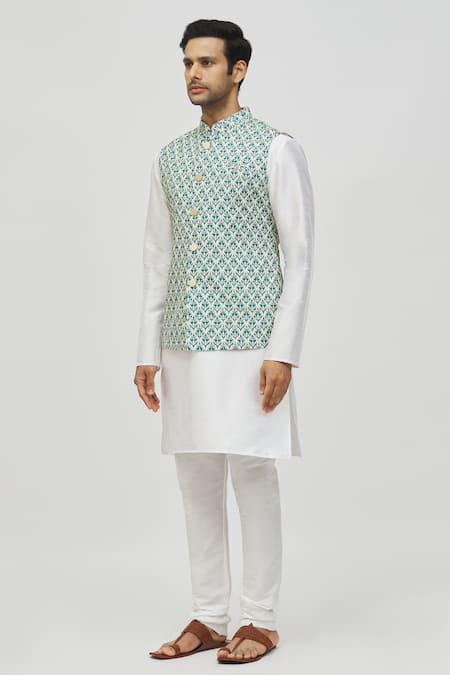 Buy_Arihant Rai Sinha_Green Rayon Embroidery Floral Abstract Pattern Bundi _Online_at_Aza_Fashions