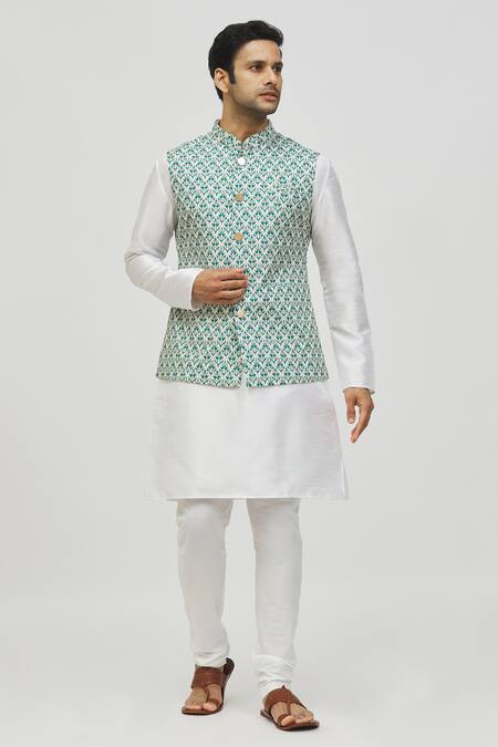 Shop_Arihant Rai Sinha_Green Rayon Embroidery Floral Abstract Pattern Bundi _Online_at_Aza_Fashions