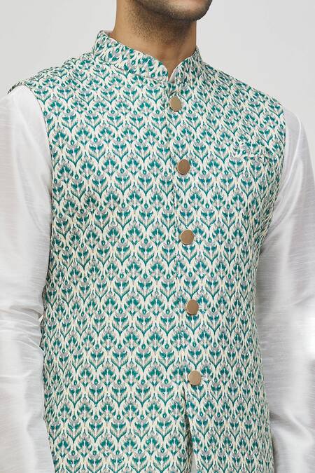 Arihant Rai Sinha_Green Rayon Embroidery Floral Abstract Pattern Bundi _at_Aza_Fashions
