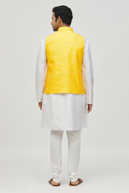 Arihant Rai Sinha Yellow Jacquard Embroidered Bundi 